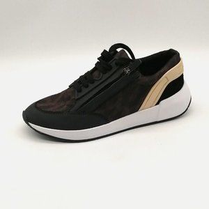Franco Sarto Womens Imperial Lace Up Sneakers Black Leopard Print Low Top 6M NEW